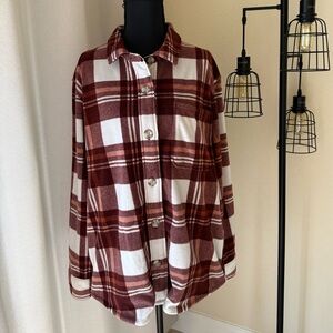 Eddie Bauer Red and White Women’s Flannel Plaid Button Up Cozy Outerwear Shirt